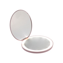 УЦЕНКА Зеркало KZ-02, с подсветкой, 9×9×0.7 см, 1 диод, от USB, розовое