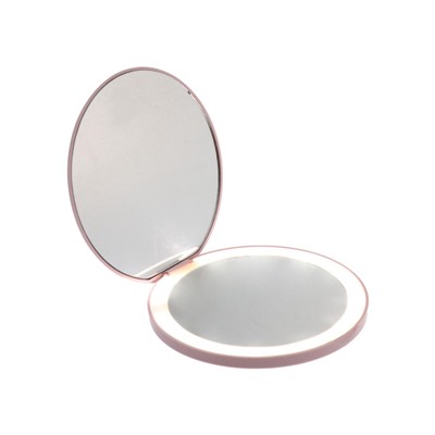 УЦЕНКА Зеркало KZ-02, с подсветкой, 9×9×0.7 см, 1 диод, от USB, розовое