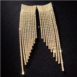 Серьги длинные женские вечерние со стразами, цвет: золотистый и прозрачный, арт.012.044