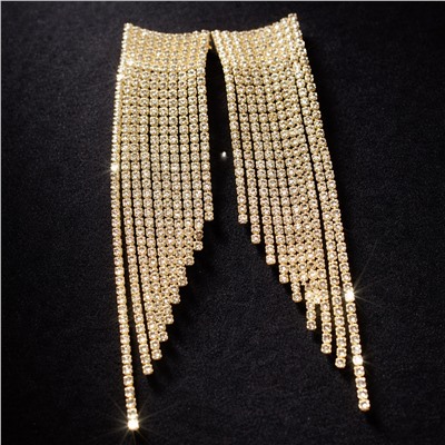 Серьги длинные женские вечерние со стразами, цвет: золотистый и прозрачный, арт.012.044