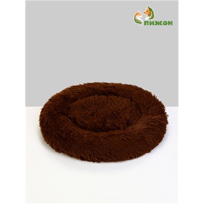 Лежанка для животных, 45×35×11 с, длинный мех, коричневая