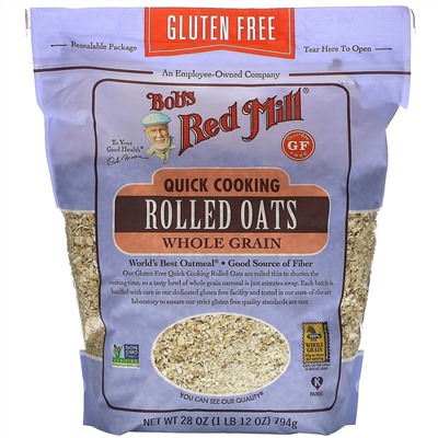 Bob's Red Mill, Овсяные хлопья быстрого приготовления, цельнозерновые, без глютена, 794 г (28 унций)