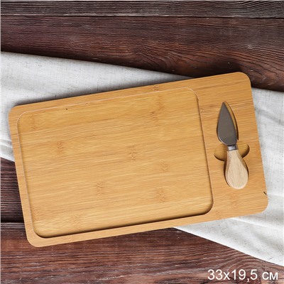 Доска разделочная и нож для сыра 20х33 см АКЦИЯ / WE-502 /уп 48/ дерево