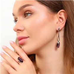 Комплект ювелирной бижутерии коллекция серьги и кольцо 17 р, покрытие: посеребрение, вставка: фианит, цвет: фиолетовый, арт.213.761-17