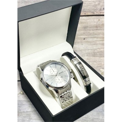 Подарочный набор для мужчины часы и браслет + коробка #22853387