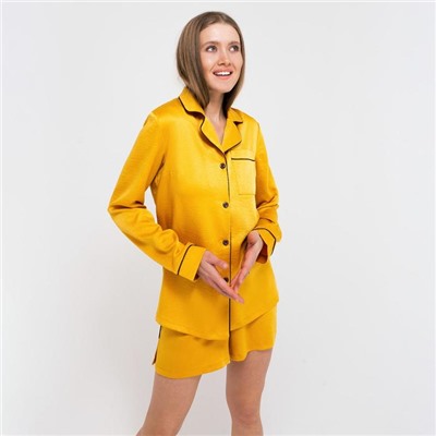 Пижама женская (рубашка, шорты) MINAKU: Light touch, золотая, размер 48