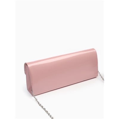 Сумка-клатч женская вечерняя на магните, на длинной цепочке, лаковая, однотонная, розовая