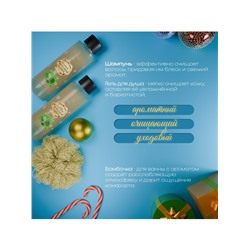 Новогодний подарочный набор косметики SB BEAUTY, шампунь, гель для душа, бомбочка, мочалка, с ароматом мяты и мандарина