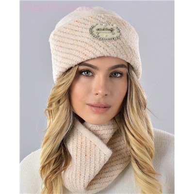 Мохер мульти отворот МА овал Комплект флис (шапка+снуд) (56-58)