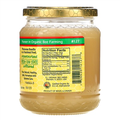 Y.S. Eco Bee Farms, 100%-ный сертифицированный органический необработанный мед, 454 г (1 фунт)