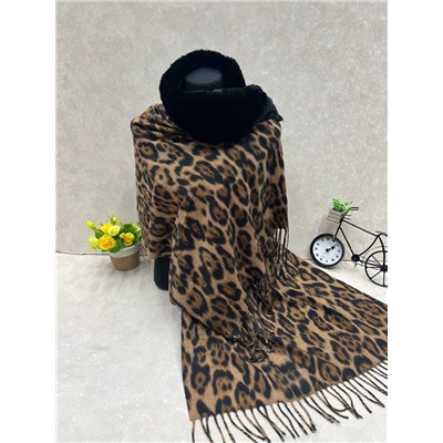 Мягкий палантин из кашемира с норковым воротником мультицвет