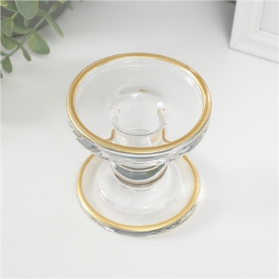 Стеклянный подсвечник на 1 свечу «Креманка», с золотом, d=2 см, 8.5×8.5×8.5 см