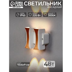 Светильник фасадный «Элегант», 4 Вт, 3000К, 2 луча, IP65, 220 В, пластиковый корпус, белый, свечение тёплое белое