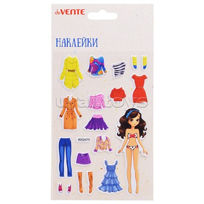 Наклейки мягкие "Одевайка модница" размер карточки 10x15 см, puff, объемные, многоразовые