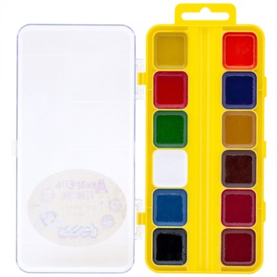 Краски акварельные медовые 12цв АМККМ12Е без кисти пласт.уп Каляка-Маляка