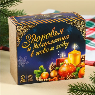 Подарочный набор новогодний «Будьте здоровы»: чай 20 г, варенье из сосновых шишек 30 г, бальзам 100 мл.
