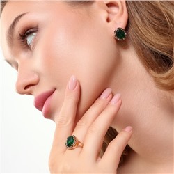 Комплект ювелирной бижутерии коллекция "Дубай" серьги и кольцо 17 р, покрытие позолота, вставка: фианиты, цвет: зеленый и черный, арт.215.354-17