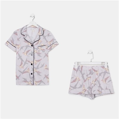Пижама женская (рубашка, шорты) KAFTAN Birds, размер 52-54, серая