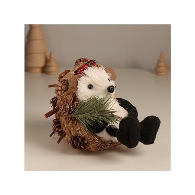 Фигурка «Ёжик с еловой веточкой и бантиком на голове», 12×10×14 см
