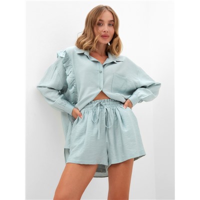 Костюм женский (блузка, шорты) MINAKU: Casual Collection, зелёный, размер 46