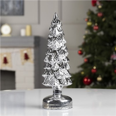 Светодиодная фигура «Серебристая ёлка» 9×29×9 см, стекло, батарейки АААх3 (не в комплекте), свечение тёплое белое