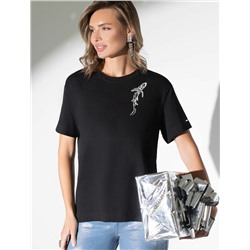 Нарядная футболка с принтом фольгой из премиального хлопка с эластаном