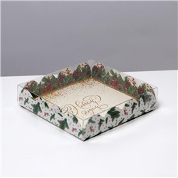 Коробка для кондитерских изделий с пластиковой крышкой «Новый год», 13×13×3 см