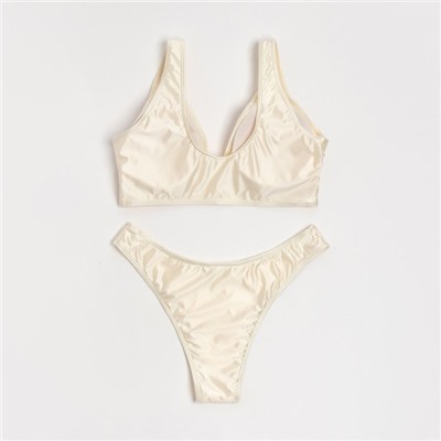 Купальник раздельный однотонный с завязками женский MINAKU, белый, размер 42