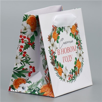 Пакет подарочный новогодний ламинированный квадратный «Счастье», 14×14×9 см