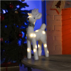 Светодиодная фигура «Олень» 16×30×9 см, флок, от батареек, свечение тёплое белое