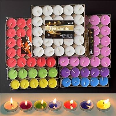 Свечи чайные классические КРУГЛЫЕ без запаха НАБОР 50 шт. Размер 3,5*1 см.