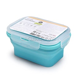 Ланчбокс складной герметичный прямоугольный, 350 мл, 13x9,5x6,5 см, в сложенном виде высота 3 см, силиконовый, с пластиковой крышкой, с отверстием вентиляции и силиконовой заглушкой, мятный