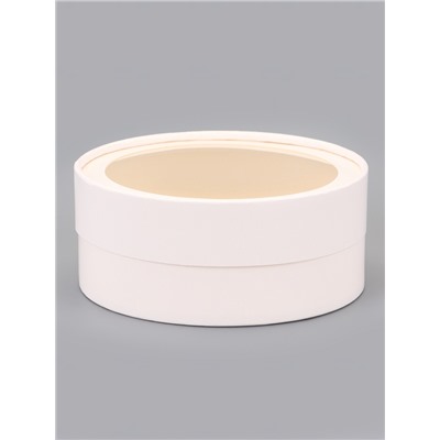 Набор круглых подарочных коробок с окном, завальцованные, белые, набор 8 шт., 15×6 см