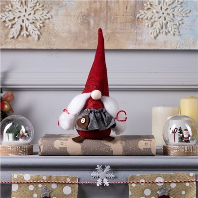 Светодиодная фигура «Гном красный в колпаке» 12×22×11 см, текстиль, батарейки AG10×3 (в комплекте), свечение тёплое белое