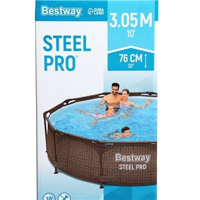 Бассейн каркасный Steel Pro, 305×76 см, круглый, цвет ротанг, 561JE Bestway
