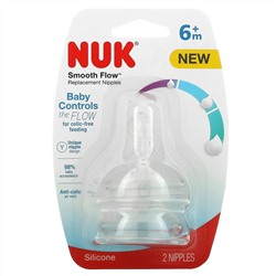 NUK, Smooth Flow Replacement Nipples, 6+ Months, 2 Nipples