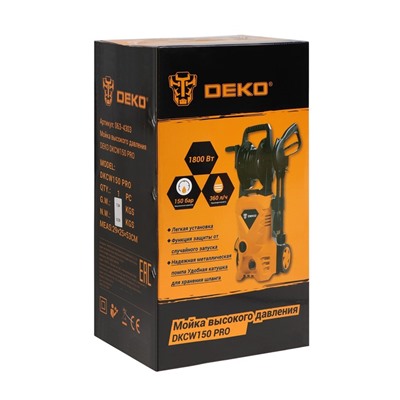 Мойка высокого давления DEKO DKCW150 PRO, 1800 Вт, 150 бар, 360 л/ч, шланг 5 м