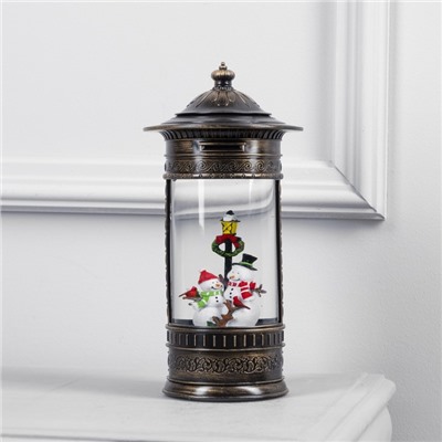 Светодиодная фигура «Фонарь со снеговиками» 14×27×14 см, пластик, батарейки ААх3 (не в комплекте), USB, свечение тёплое белое