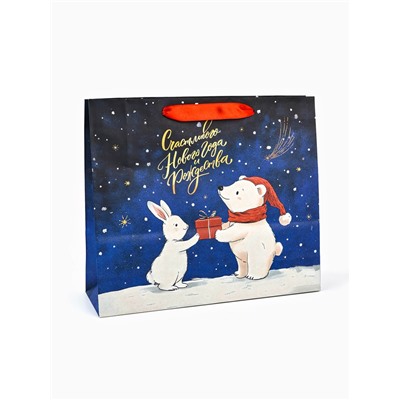 Пакет подарочный крафтовый, «В Новогоднюю ночь», 30×26×9 см