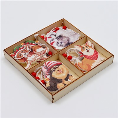 Елочные игрушки в деревянной подарочной упаковке, 12 шт., 13×13×2 см
