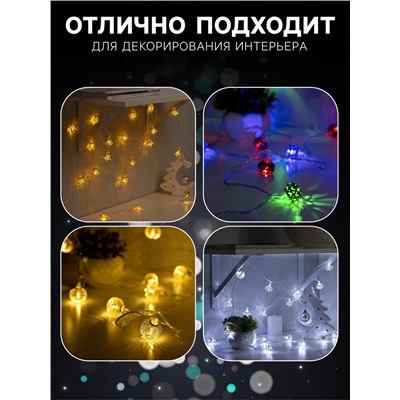 Гирлянда «Нить» 4 м с насадками «Шарик сетка», IP20, прозрачная нить, 20 LED, свечение белое, 8 режимов, 220 В