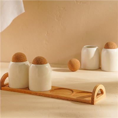 Банки для сыпучих SL Home «Тренто», набор 4 шт., на деревянной подставке, фарфор, белые