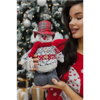 Игрушка новогодняя с выдвижными ногами Снеговик платье серое