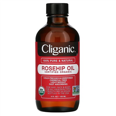 Cliganic, на 100% чистое и натуральное масло шиповника, 120 мл (4 жидк. унции)