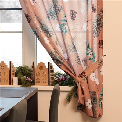 Комплект штор для кухни с подхватами «Этель» Fir branches, 2 шт., бежевые, 145×180 см
