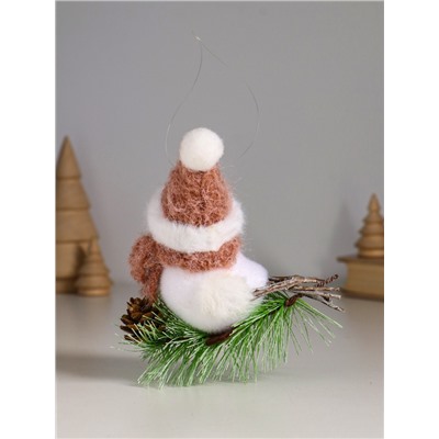 Фигурка «Белая птичка в золотом колпаке на веточке ели», 13×6×12.5 см