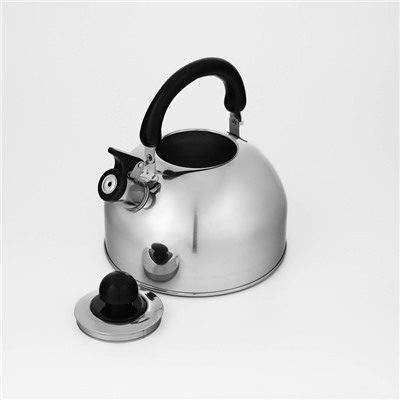 Чайник со свистком Доляна «Чёрная ночь», 3 л, нержавеющая сталь, фиксированная ручка, хромированный