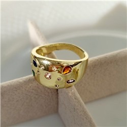 Комплект ювелирной бижутерии Итальянское золото (покрытие желтое 14к), серьги конго, кулон и кольцо 18 р, покрытие позолота, вставка: фианиты, цвет: красный, розовый,зеленый, арт.213.056-18