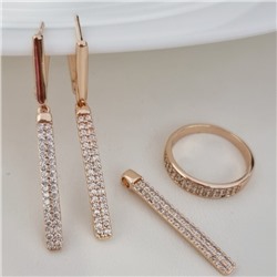 Комплект ювелирная бижутерия коллекция  "Дубай" серьги, кулон и кольцо 16 р, покрытие: позолота, вставка: фианиты, цвет: прозрачный, арт.215.408-16