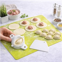 Набор для лепки пельменей 3 предмета / RY-878-B / Силиконовой коврик 40х30 + Форма + Шпатель / Зеленый